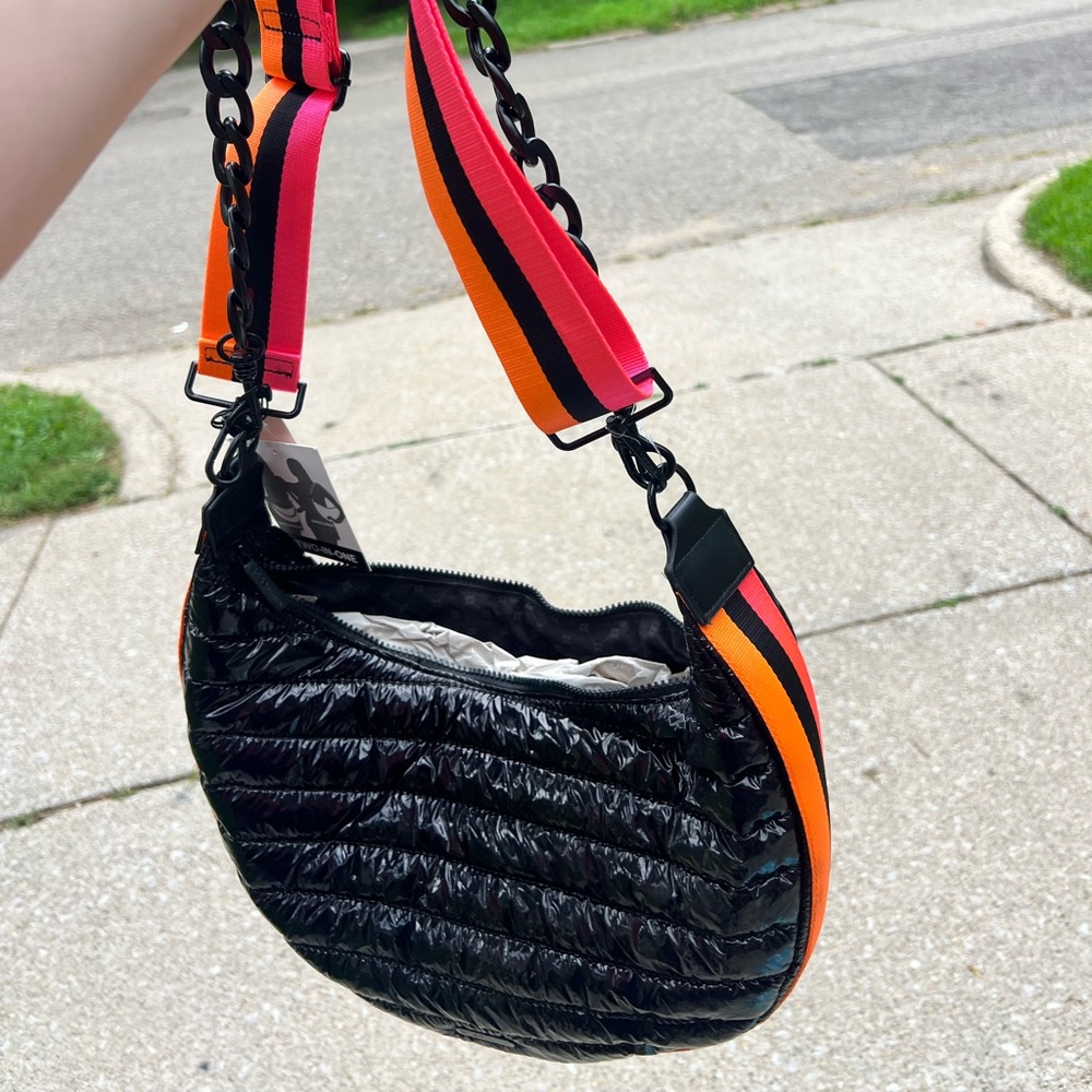 BCBGeneration Black and Pink Shoulder Bag with Quilted Design